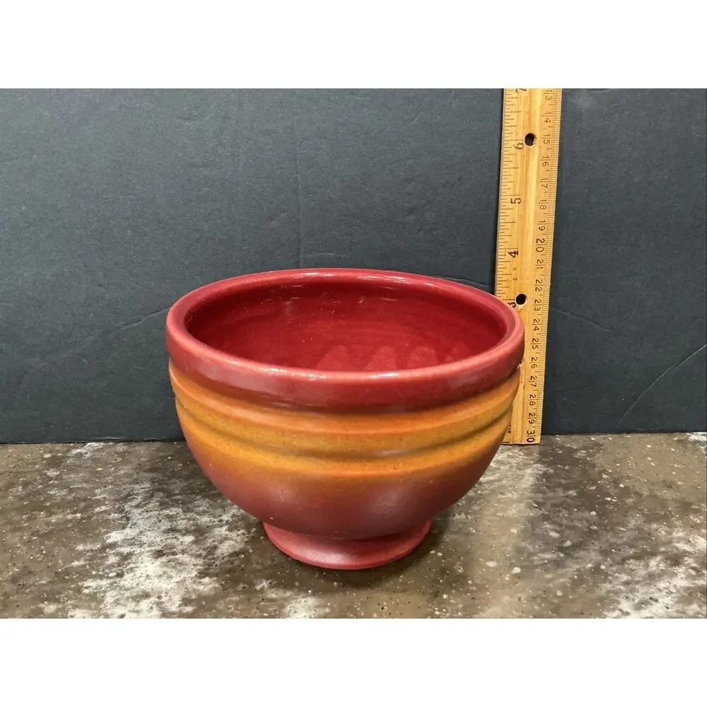 Vintage Studio Pottery Bowl Signed CS Red Brown Art Pottery Footed Bowl